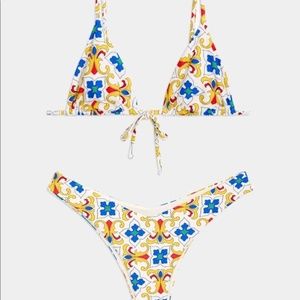 Weworewhat Italian Tile Bikini top and Bottom Sz M&L